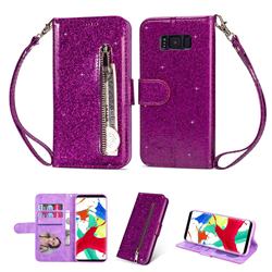Glitter Shine Leather Zipper Wallet Phone Case for Samsung Galaxy S8 - Purple
