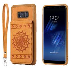 Luxury Embossing Sunflower Multifunction Leather Back Cover for Samsung Galaxy S8 - Brown