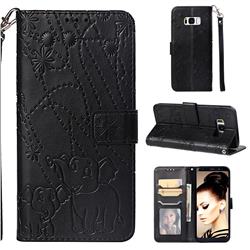 Embossing Fireworks Elephant Leather Wallet Case for Samsung Galaxy S8 - Black
