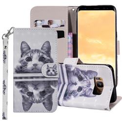 Mirror Cat 3D Painted Leather Phone Wallet Case Cover for Samsung Galaxy S8