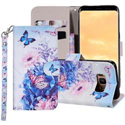 Pansy Butterfly 3D Painted Leather Phone Wallet Case Cover for Samsung Galaxy S8