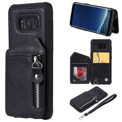 Classic Luxury Buckle Zipper Anti-fall Leather Phone Back Cover for Samsung Galaxy S8 - Black