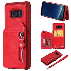 Classic Luxury Buckle Zipper Anti-fall Leather Phone Back Cover for Samsung Galaxy S8 - Red