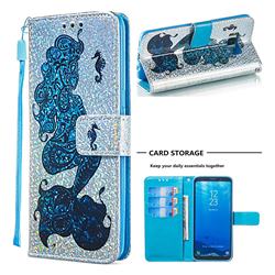 Mermaid Seahorse Sequins Painted Leather Wallet Case for Samsung Galaxy S8