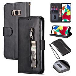 Retro Calfskin Zipper Leather Wallet Case Cover for Samsung Galaxy S8 - Black