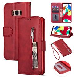 Retro Calfskin Zipper Leather Wallet Case Cover for Samsung Galaxy S8 - Red