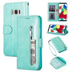 Retro Calfskin Zipper Leather Wallet Case Cover for Samsung Galaxy S8 - Mint Green