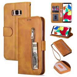 Retro Calfskin Zipper Leather Wallet Case Cover for Samsung Galaxy S8 - Brown