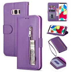 Retro Calfskin Zipper Leather Wallet Case Cover for Samsung Galaxy S8 - Purple