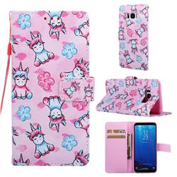 Unicorn and Flowers Matte Leather Wallet Phone Case for Samsung Galaxy S8