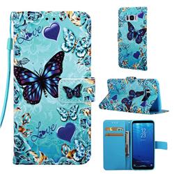 Love Butterfly Matte Leather Wallet Phone Case for Samsung Galaxy S8