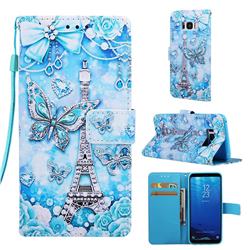 Tower Butterfly Matte Leather Wallet Phone Case for Samsung Galaxy S8
