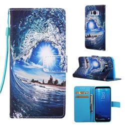 Waves and Sun Matte Leather Wallet Phone Case for Samsung Galaxy S8