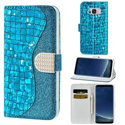 Glitter Diamond Buckle Laser Stitching Leather Wallet Phone Case for Samsung Galaxy S8 - Blue