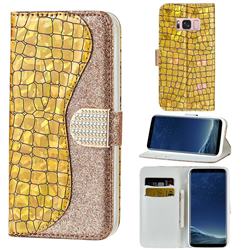 Glitter Diamond Buckle Laser Stitching Leather Wallet Phone Case for Samsung Galaxy S8 - Gold