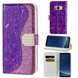Glitter Diamond Buckle Laser Stitching Leather Wallet Phone Case for Samsung Galaxy S8 - Purple