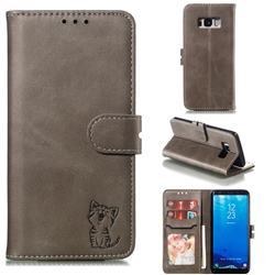 Embossing Happy Cat Leather Wallet Case for Samsung Galaxy S8 - Gray