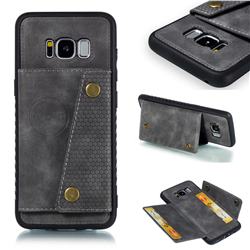 Retro Multifunction Card Slots Stand Leather Coated Phone Back Cover for Samsung Galaxy S8 - Gray