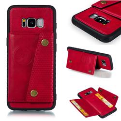 Retro Multifunction Card Slots Stand Leather Coated Phone Back Cover for Samsung Galaxy S8 - Red