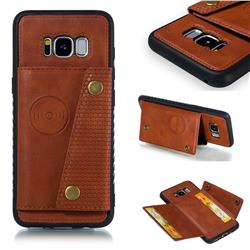 Retro Multifunction Card Slots Stand Leather Coated Phone Back Cover for Samsung Galaxy S8 - Brown