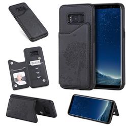 Luxury Tree and Cat Multifunction Magnetic Card Slots Stand Leather Phone Back Cover for Samsung Galaxy S8 - Black