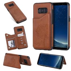 Luxury Tree and Cat Multifunction Magnetic Card Slots Stand Leather Phone Back Cover for Samsung Galaxy S8 - Brown
