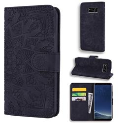 Retro Embossing Mandala Flower Leather Wallet Case for Samsung Galaxy S8 - Black