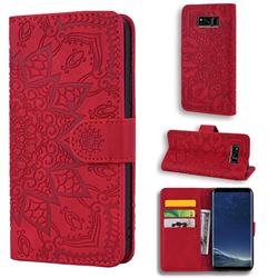 Retro Embossing Mandala Flower Leather Wallet Case for Samsung Galaxy S8 - Red