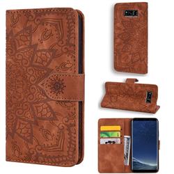 Retro Embossing Mandala Flower Leather Wallet Case for Samsung Galaxy S8 - Brown
