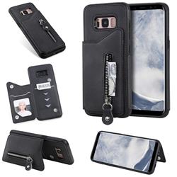 Retro Buckle Zipper Anti-fall Leather Phone Back Cover for Samsung Galaxy S8 - Black