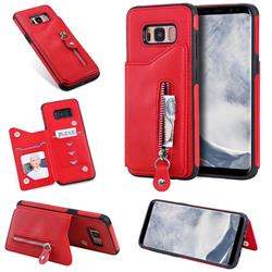 Retro Buckle Zipper Anti-fall Leather Phone Back Cover for Samsung Galaxy S8 - Red