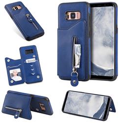 Retro Buckle Zipper Anti-fall Leather Phone Back Cover for Samsung Galaxy S8 - Blue