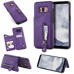 Retro Buckle Zipper Anti-fall Leather Phone Back Cover for Samsung Galaxy S8 - Purple