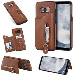 Retro Buckle Zipper Anti-fall Leather Phone Back Cover for Samsung Galaxy S8 - Brown