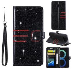Retro Stitching Glitter Leather Wallet Phone Case for Samsung Galaxy S8 - Black