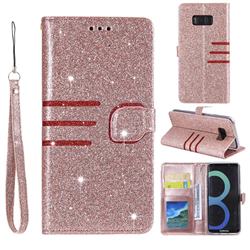 Retro Stitching Glitter Leather Wallet Phone Case for Samsung Galaxy S8 - Rose Gold