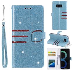 Retro Stitching Glitter Leather Wallet Phone Case for Samsung Galaxy S8 - Blue