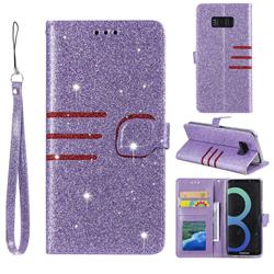 Retro Stitching Glitter Leather Wallet Phone Case for Samsung Galaxy S8 - Purple