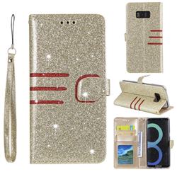 Retro Stitching Glitter Leather Wallet Phone Case for Samsung Galaxy S8 - Golden