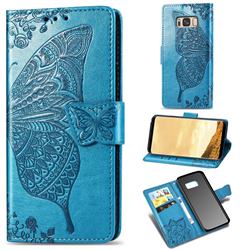 Embossing Mandala Flower Butterfly Leather Wallet Case for Samsung Galaxy S8 - Blue