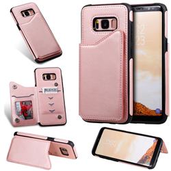 Luxury Multifunction Magnetic Card Slots Stand Calf Leather Phone Back Cover for Samsung Galaxy S8 - Rose Gold