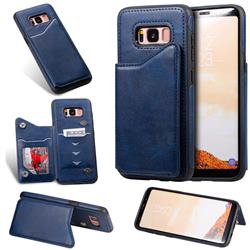 Luxury Multifunction Magnetic Card Slots Stand Calf Leather Phone Back Cover for Samsung Galaxy S8 - Blue