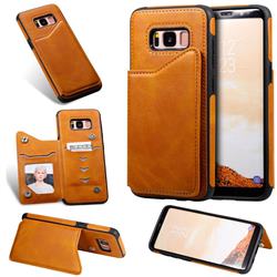 Luxury Multifunction Magnetic Card Slots Stand Calf Leather Phone Back Cover for Samsung Galaxy S8 - Brown