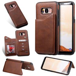 Luxury Multifunction Magnetic Card Slots Stand Calf Leather Phone Back Cover for Samsung Galaxy S8 - Coffee
