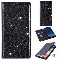 Ultra Slim Glitter Powder Magnetic Automatic Suction Leather Wallet Case for Samsung Galaxy S8 - Black