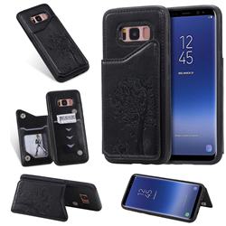 Luxury R61 Tree Cat Magnetic Stand Card Leather Phone Case for Samsung Galaxy S8 - Black