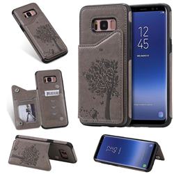 Luxury R61 Tree Cat Magnetic Stand Card Leather Phone Case for Samsung Galaxy S8 - Gray