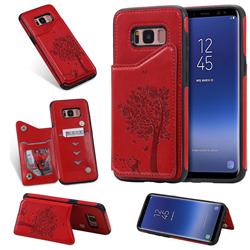 Luxury R61 Tree Cat Magnetic Stand Card Leather Phone Case for Samsung Galaxy S8 - Red