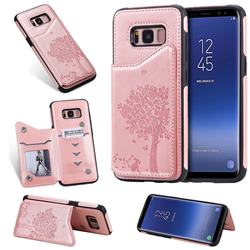 Luxury R61 Tree Cat Magnetic Stand Card Leather Phone Case for Samsung Galaxy S8 - Rose Gold