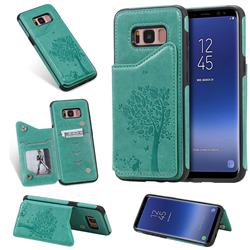 Luxury R61 Tree Cat Magnetic Stand Card Leather Phone Case for Samsung Galaxy S8 - Green